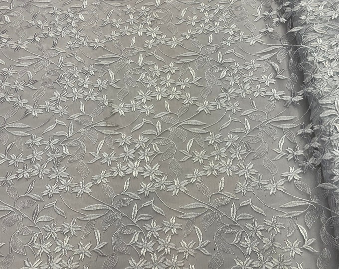 White Fabric By The Yard For Decorations, Tablecloths, Fabric Fashion Show, Skirts, Runners,//Mesh Lace Floral/Flowers Embroider Lace