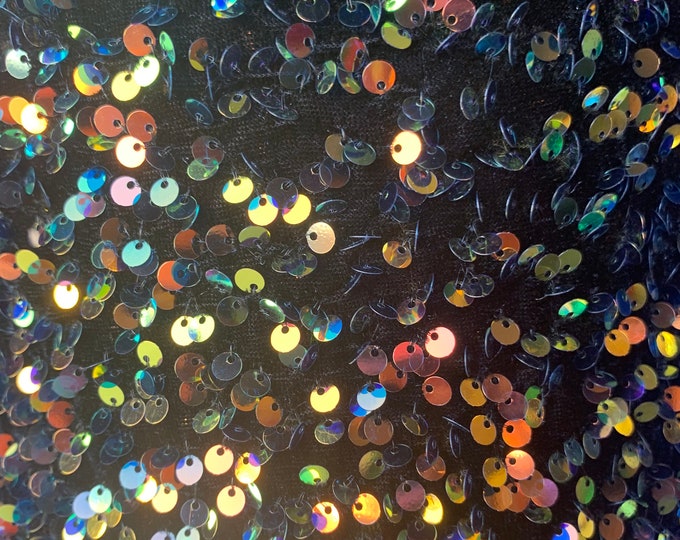 Rainbow Iridescent Sequin Fabric By the Yard/ Sequin Stretch Velvet Fabric/ embroidered Lace Fabric /Black Spandex Velvet Fabric With Sequin