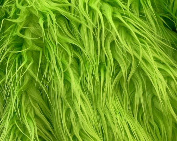 Neon Green- Canadian faux fur fabric By The Yard- Mongolian Long Pile Fur Fabric - Soft and Smooth for Crafts, Bed Spreads, Throw Blankets