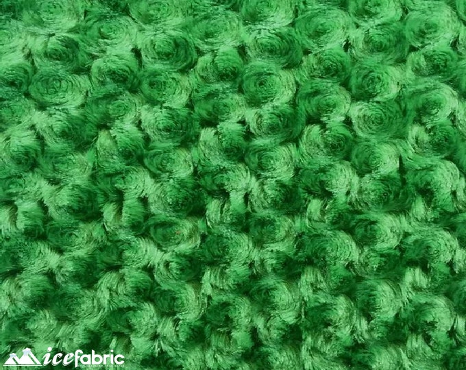 Green Rose Rosette Minky Fabric By The Yard | 4 Way stretch Fabric | Ultra Super Soft Fabric | 58” Wide Swirl Plush Texture Fabric