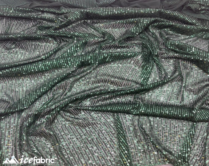 Elegant Hunter Green Mini Sequin Fabric By The Yard | 2 Way Stretch Mesh Fabric | Horizontal Stretch | Embroidery All Over Sequin