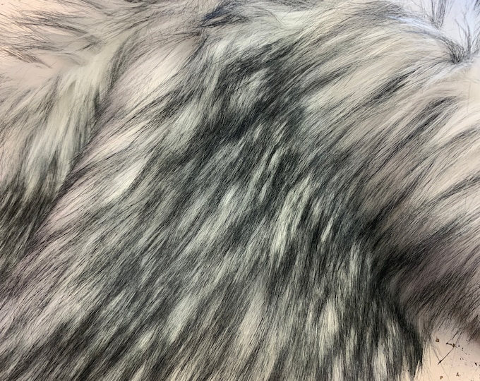 New ( Gray ) Husky Faux Fur Fabric By The Yard_ Shaggy Long Pile Fake Fur Material/ 2 TONE Fur / 60 Inches Width/ For Blanket, Jacket,