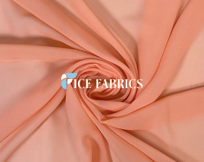 Peach Soft Silky Chiffon Fabric By The Yard Matte Chiffon Fabric (60” Wide ) dresses, tablecloth, decor, design.