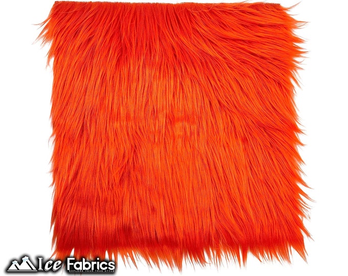 Neon Orange Long pile Square Faux Fur Fabric | sold by Square Pre Cut | for Clothing, Pillows, decoration