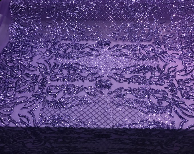 NEW Lilac Design sequins 4 way stretch on A MESH lace Sold By the yard for decorations fashion wedding prom dresses, tablecloths night gowns