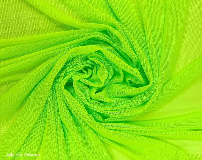Neon Green Stretch Power Mesh Fabric | 4 Way Stretch Nylon Power mesh Fabric By The Yard | Net Fabric