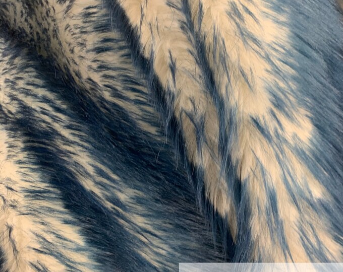 Canadian Fox_ 2 Tone Thick Fake Faux Fur Shaggy Long Pile - 64" Wide - Fabric By The Yard - Sold By ICE FABRIC - Navy Blue-