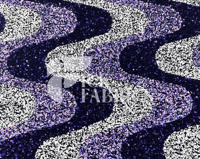 Wavy Sequin Stretch Velvet Fabric by The Yard - 60" Wide Purple White Lavender Velvet for Apparel, Costume, Decor