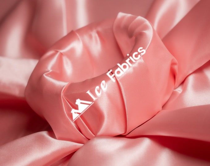 Coral Shiny Thick Satin Fabric By The Yard Bridal Satin Fabric (60” Wide) for Tablecloths, decoration and more
