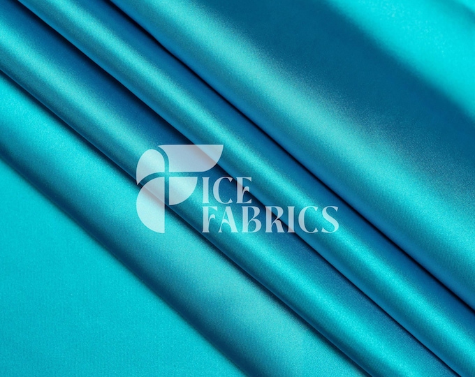 Sky Turquoise Luxury Stretch Silk Satin Fabric by The Yard - 2-Way Stretch 60" Wide Silky Fabric for Apparel and Decor - Ice Fabrics