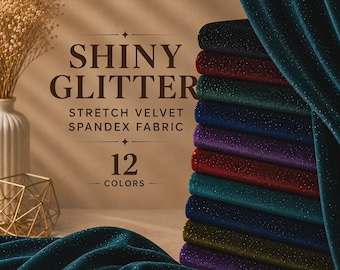 Tela de terciopelo con purpurina cortada a medida / Tela de spandex brillante con purpurina / Sobre tela de terciopelo elástica / Para vestidos, manteles / VelvetGlow