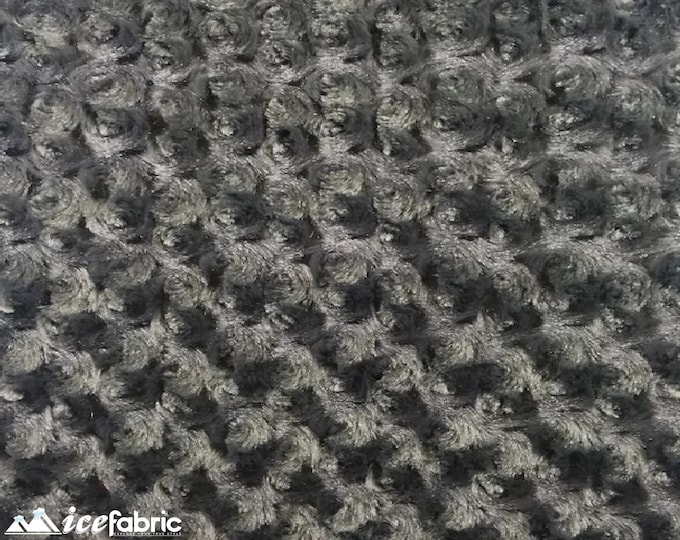 Charcoal Gray Rose Rosette Minky Fabric By The Yard | 4 Way stretch Fabric | Ultra Super Soft Fabric | 58” Wide Swirl Plush Texture Fabric
