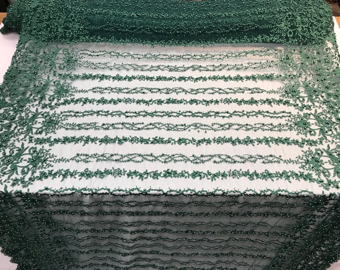 Hunter Green Hand Embroidered beaded mesh laces bridal wedding prom dresses decorations night gowns fashion runners customs by the yard