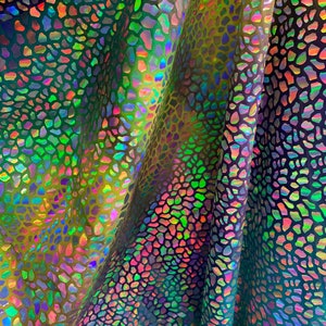 Rainbow Iridescent Stone - 4 Way Stretch Nylon Poly Spandex Fabric By the Yard- Shiny Hologram Multi-color (Neon Yellow, Pink)