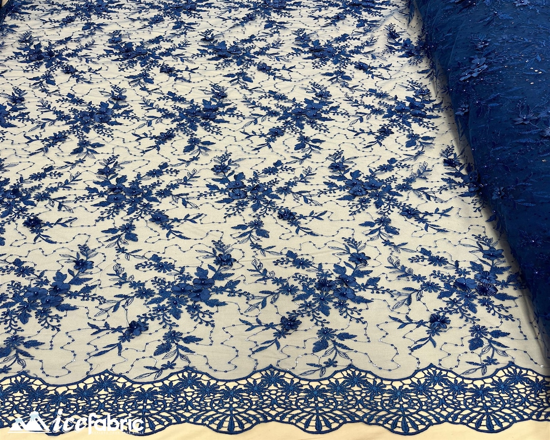 Fashion 3D Flowers Floral Lace Fabric by the Yard | Royal Blue ...