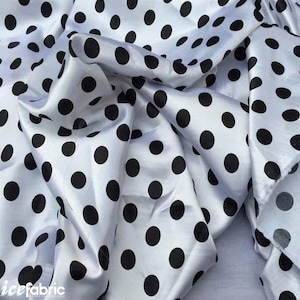 Black on White 1/2 Inch Silky Polka Dot Satin Fabric By The Yard | 60’’ Wide Silk Charmeuse Satin Fabric with Polka Black Dots Print