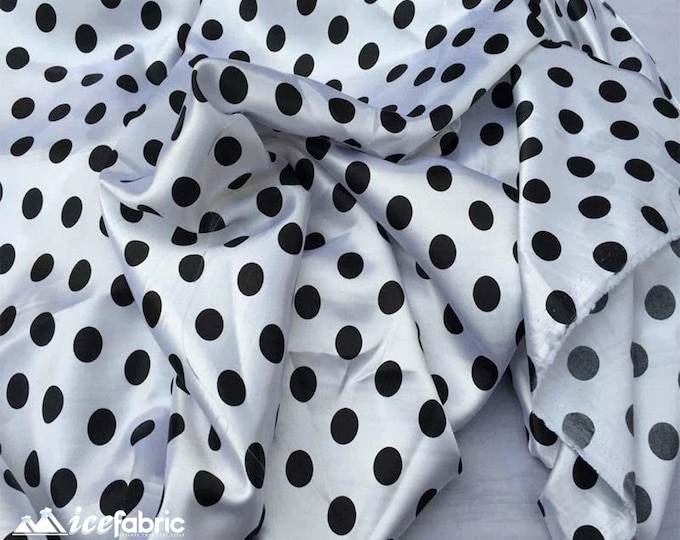 Black on White 1/2 Inch Silky Polka Dot Satin Fabric By The Yard | 60’’ Wide Silk Charmeuse Satin Fabric with Polka Black Dots Print
