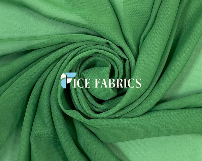 Kelly Green Soft Silky Chiffon Fabric By The Yard Matte Chiffon Fabric (60” Wide ) dresses, tablecloth, decor, design.