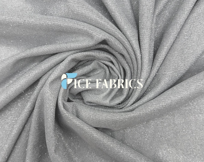 Silver Lurex Sparkle Glitter Knit Spandex Fabric by the Yard for Dancewear and Apparel