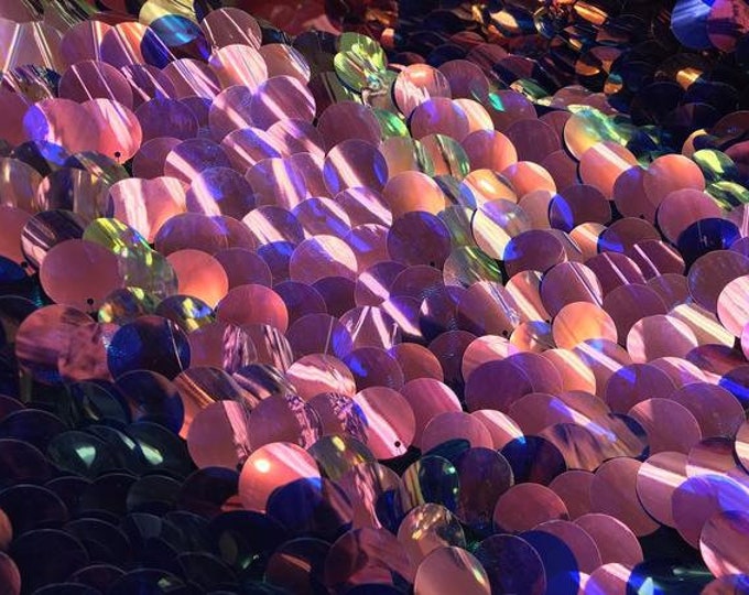 2020 Sequins Iridescent Mesh Sequins Hologram Fabric Sold By The Yard Multi_Color/ Navy Fuchsia// Sequins For Dresses, Prom, Wedding Fabric.