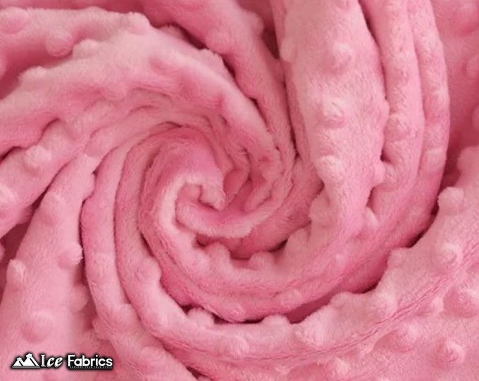 New Pink Polka Dot Minky Fabric By The Yard | Wholesale Price Ultra Soft Fleece Fabric | 60” Wide