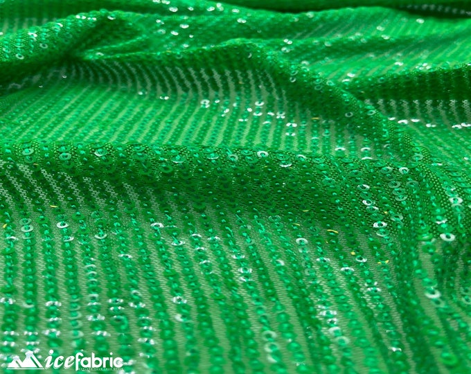 Elegant Kelly Green Mini Sequin Fabric By The Yard | 2 Way Stretch Mesh Fabric | Horizontal Stretch | Embroidery All Over Sequin