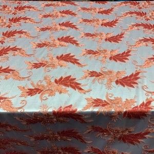 FAST SHIPPING/ Mesh Lace Fabric Sold By The Yard Floral/Flowers Sequins Stretch Embroidered Handmade Lace/Tablecloths/Fashion Dress(Coral)