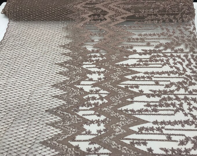 DK Rose Transparent embroidered Beaded Design on Mesh Laces Fabric by the yard prom wedding dresses,decorations, tablecloths, top Fashion