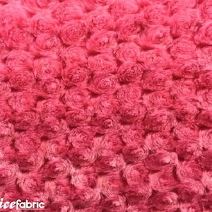 Strawberry Pink Rose Rosette Minky Fabric By The Yard | 4 Way stretch Fabric | Ultra Super Soft Fabric | 58” Wide Swirl Plush Texture Fabric