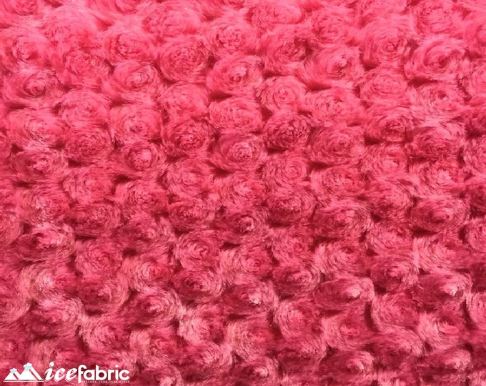 Strawberry Pink Rose Rosette Minky Fabric By The Yard | 4 Way stretch Fabric | Ultra Super Soft Fabric | 58” Wide Swirl Plush Texture Fabric