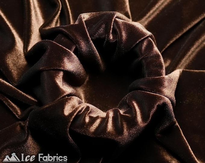 Smooth Chocolate 4 Way Stretch Velvet Fabric By The Yard | Polyester Spandex Fabric | 60” Wide | for Dress, tablecloth, Drapery