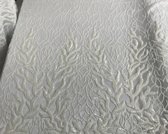 White 4 WAY STRETCH Sequins On A Mesh Lace By The Yard.Wedding Prom dresses Tablecloths,Decoration,fashion Embroidery Night gowns,Skirts