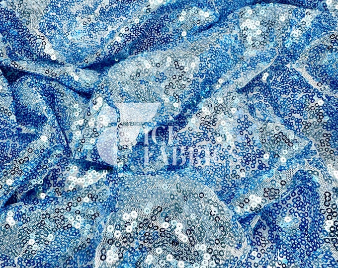 Perry Blue All-Over Mesh Sequins Fabric by The Yard - 48" Wide Shiny 3mm Mini Sequin Fabric on Mesh for Apparel and Decor - Ice Fabrics