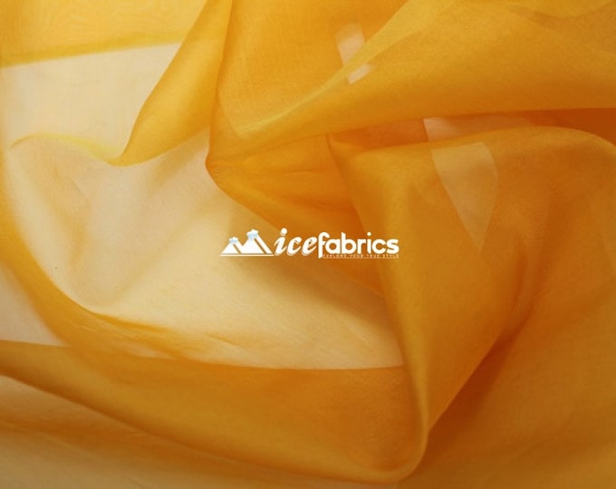 Mango Yellow _ Crystal Sheer Organza Fabric By The Yard and By The Roll- for Decorations, Fashion Dress