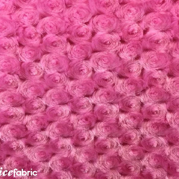 Hot Pink Rose Rosette Minky Fabric By The Yard | 4 Way stretch Fabric | Ultra Super Soft Fabric | 58” Wide Swirl Plush Texture Fabric