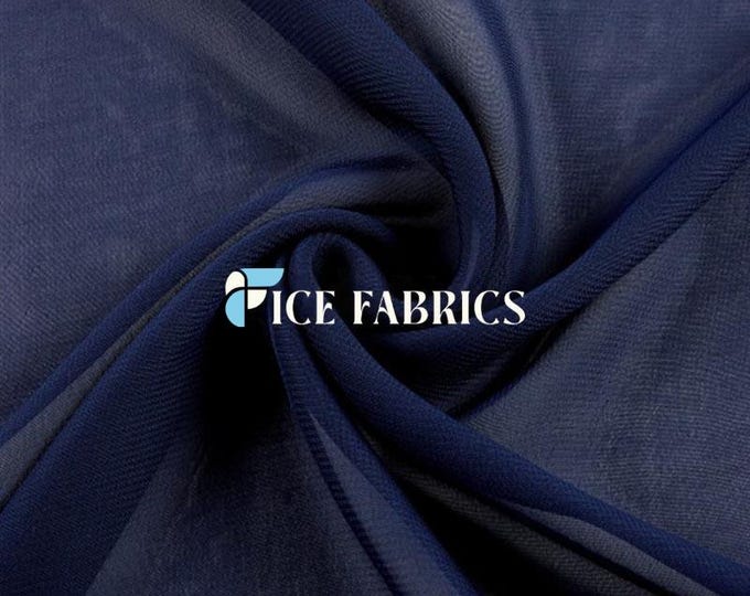 Navy Soft Silky Chiffon Fabric By The Yard Matte Chiffon Fabric (60” Wide ) dresses, tablecloth, decor, design.
