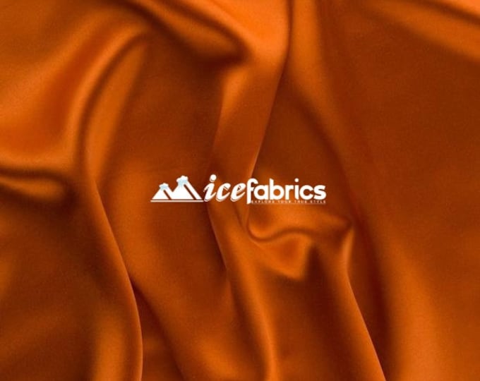 Rust- Soft Silky Shiny Stretch Charmeuse Satin Fabric By The Yard- Thin Satin- %5 Spandex