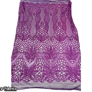 Plum 4 Way Stretch Sequin fabric by the yard | Embroidery Lace Fabric On Mesh Spandex Sequin Fabric