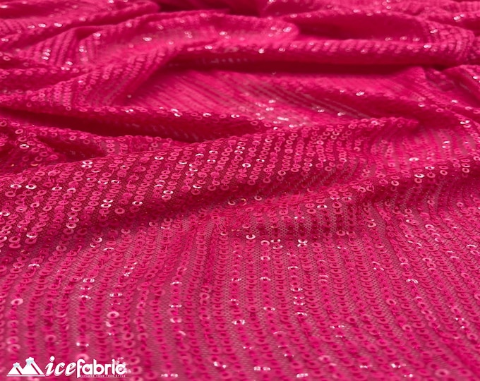 Elegant Hot Pink Mini Sequin Fabric By The Yard | 2 Way Stretch Mesh Fabric | Horizontal Stretch | Embroidery All Over Sequin