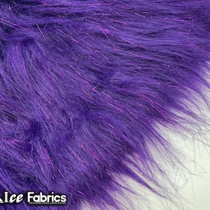 Tinsel Shaggy Long Pile Faux Fur Fabric By The Yard | Purple | 60” Wide