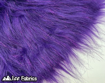 Tinsel Shaggy Long Pile Faux Fur Fabric By The Yard | Purple | 60” Wide