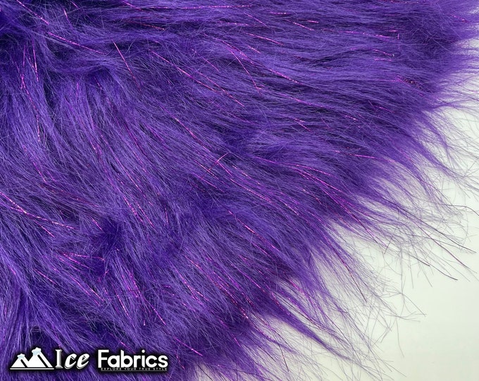 Tinsel Shaggy Long Pile Faux Fur Fabric By The Yard | Purple | 60” Wide