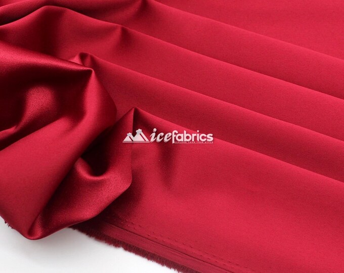 Burgundy_ Silk Stretch Soft Podanzh Satin Fabric - Thick Heavy Satin - By The Yard- Stretch %5 - Used for Wedding Dress, Face Masks