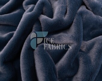Navy Bunny Faux Fur Thick Minky Fabric By The Yard | Ultra Soft 0.5" Short Pile Rabbit Fur Fabric | 60" Wide Minky Rabbit Fur | BunnySoft
