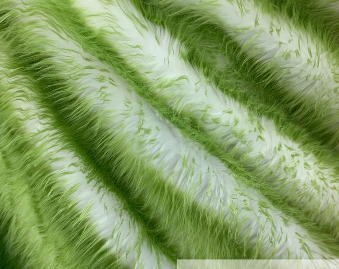 Canadian Fox_2 Tone Thick Fake Faux Fur Shaggy Long Pile - 64" Wide - Fabric By The Yard - Sold By ICE FABRIC - Lime White-