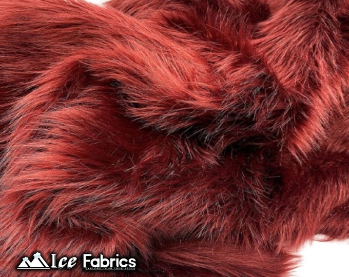 Burgundy Shaggy Mohair Animal Long Pile Faux Fur Fabric By The Yard | Fake Fur Material | 60” Wide | Solid and Soft