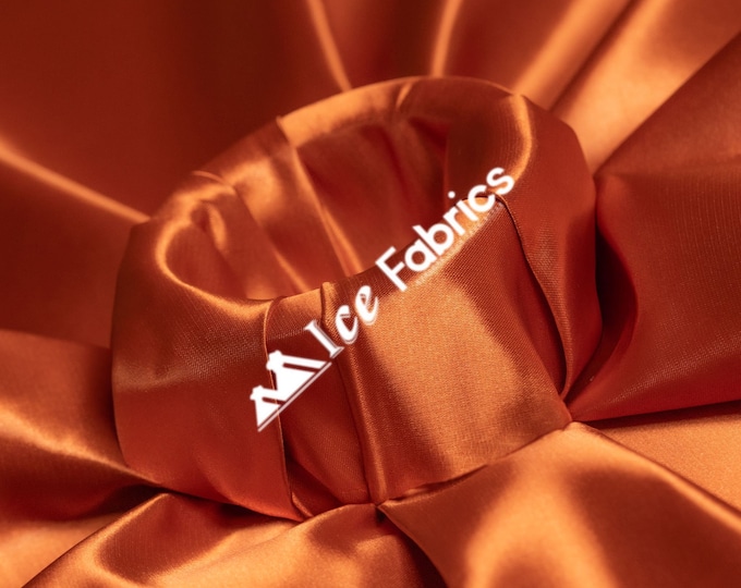 Rust Shiny Thick Satin Fabric By The Yard Bridal Satin Fabric (60” Wide) for Tablecloths, decoration and more