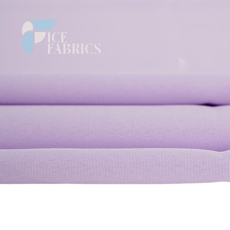 May include: A solid light purple fabric with a visible woven texture, folded into horizontal layers. The top left corner features a logo with the text ICE FABRICS in white letters, accompanied by a blue and white geometric graphic element.