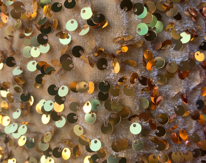 Gold Sequin Fabric By the Yard/ Sequin Stretch Velvet Fabric/ embroidered Lace Fabric / Gold Spandex Velvet Fabric With Sequin