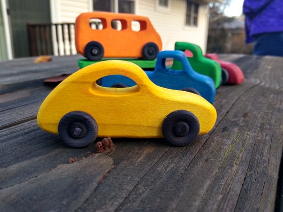 wooden cars and trucks